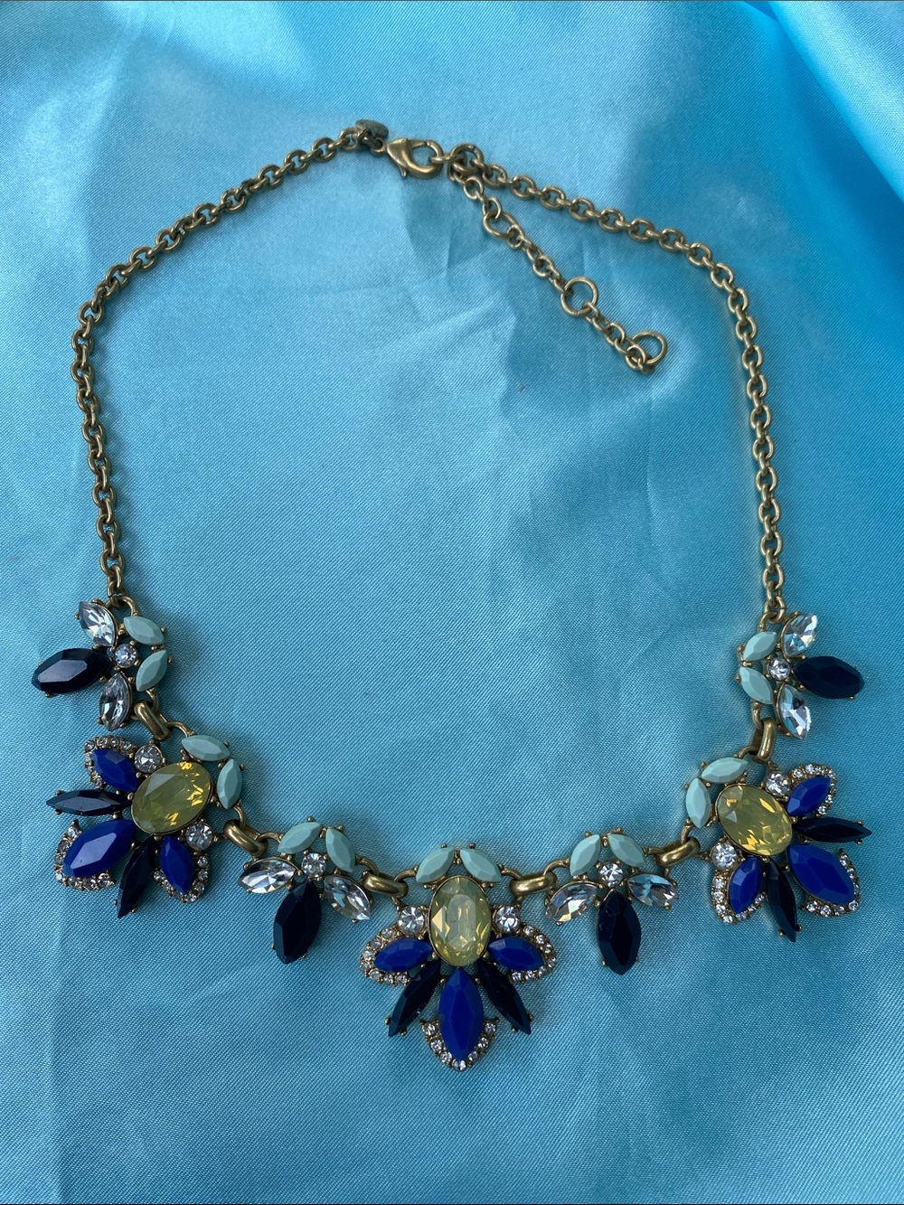 J.Crew Statement Floral Jeweled Bib Necklace in Blue, Yellow & Mint